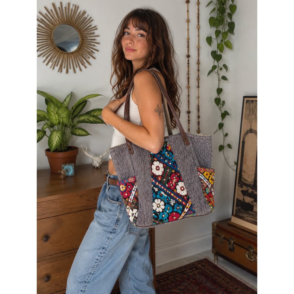 Boho Banjara Patchwork Tote Bag Embroidered India Festival Shoulder Bag